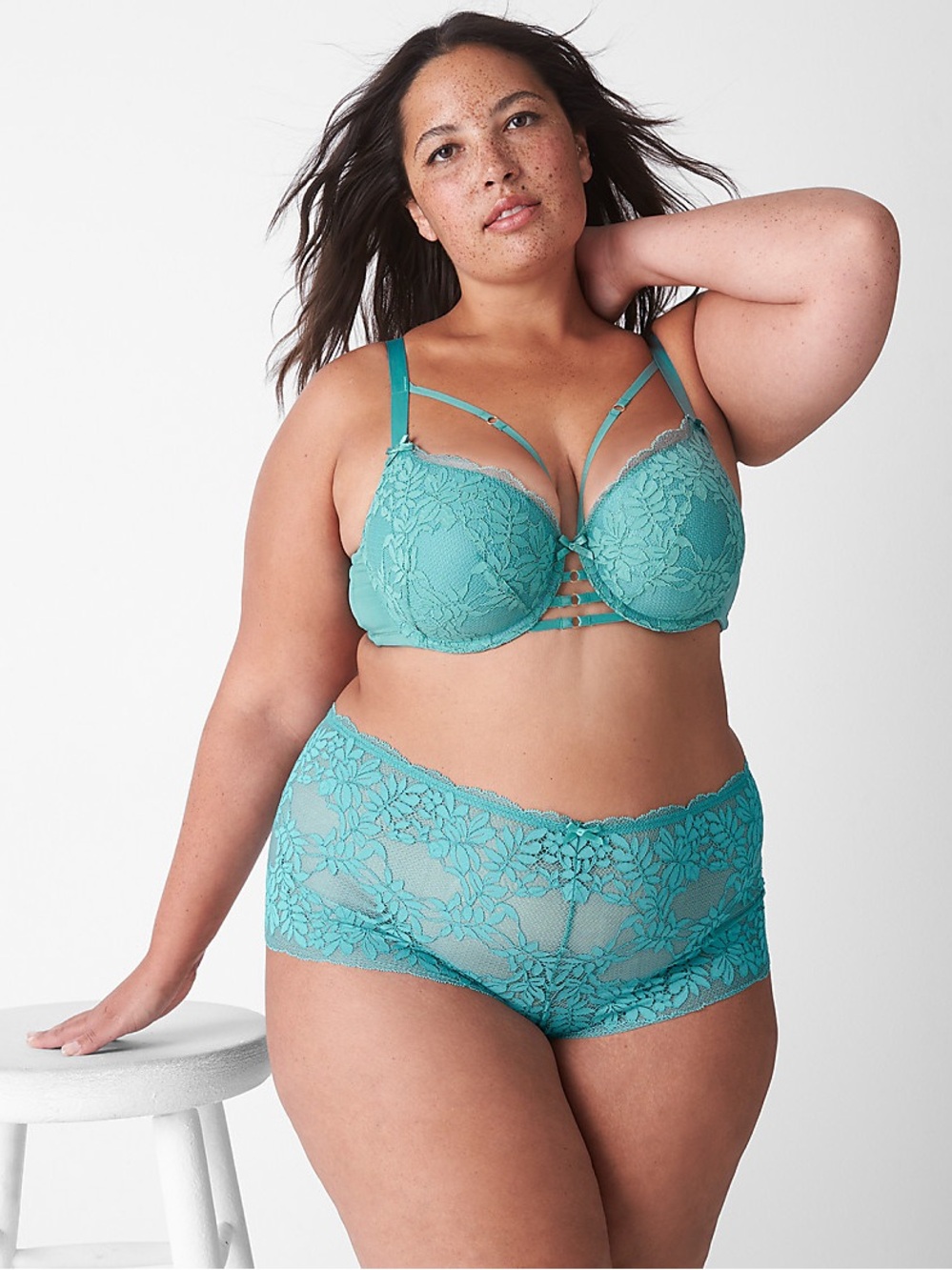 Cacique Strappy & Lace Boost Balconette Bra Teal Underwire Lightly Lined 40DD